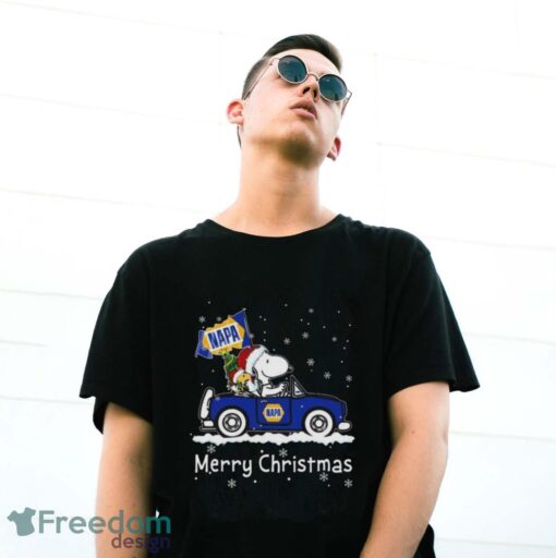 Official santa Snoopy And Woodstock Driving Car Napa Merry Christmas Shirt - G500 Gildan T-Shirt