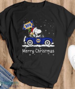 Official santa Snoopy And Woodstock Driving Car Napa Merry Christmas Shirt - Black T-Shirt