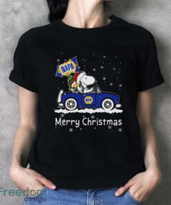 Official santa Snoopy And Woodstock Driving Car Napa Merry Christmas Shirt - Ladies T-Shirt