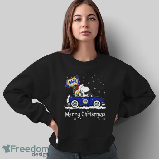 Official santa Snoopy And Woodstock Driving Car Napa Merry Christmas Shirt - Sweatshirt