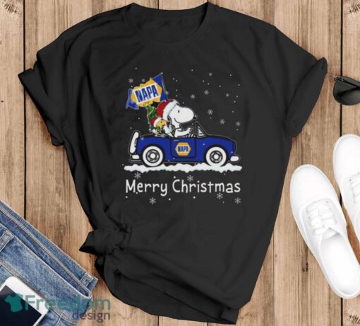 Official santa Snoopy And Woodstock Driving Car Napa Merry Christmas Shirt - Black T-Shirt