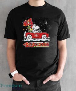 Official The Peanuts Snoopy And Woodstock Drive Car San Francisco 49ers Christmas Shirt - Black Unisex T-Shirt