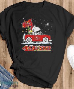 Official The Peanuts Snoopy And Woodstock Drive Car San Francisco 49ers Christmas Shirt - Black T-Shirt