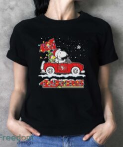 Official The Peanuts Snoopy And Woodstock Drive Car San Francisco 49ers Christmas Shirt - Ladies T-Shirt