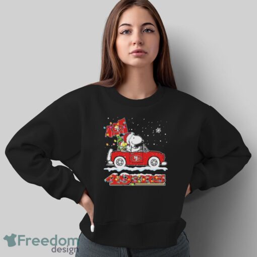 Official The Peanuts Snoopy And Woodstock Drive Car San Francisco 49ers Christmas Shirt - Sweatshirt