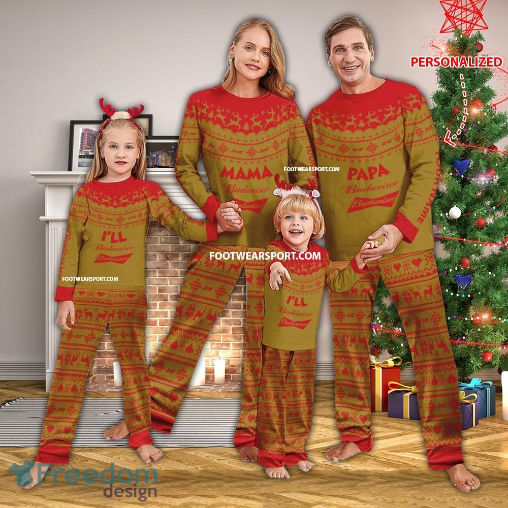 Papa Mama Budweiser Beer Christmas Pattern Pajamas Set Family For Men Women Children image Papa Mama Budweiser Beer Christmas Pattern Pajamas Set Family For Men Women Children - Papa Mama Budweiser Beer Christmas Pattern Pajamas Set Family For Men Women Children