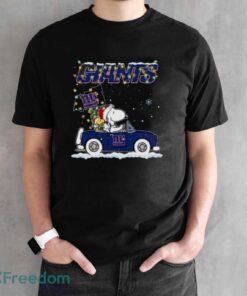 Peanuts Santa Snoopy And Woodstock New York Giants On Car Christmas Shirt - Black Unisex T-Shirt