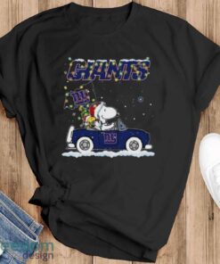 Peanuts Santa Snoopy And Woodstock New York Giants On Car Christmas Shirt - Black T-Shirt