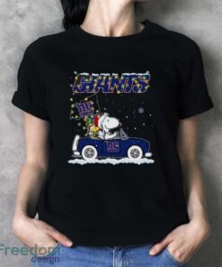 Peanuts Santa Snoopy And Woodstock New York Giants On Car Christmas Shirt - Ladies T-Shirt