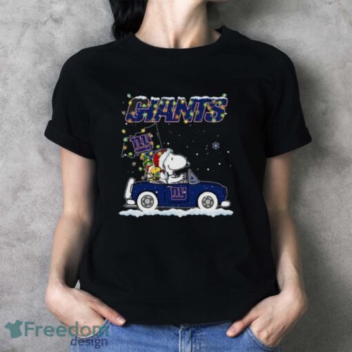 Peanuts Santa Snoopy And Woodstock New York Giants On Car Christmas Shirt - Ladies T-Shirt