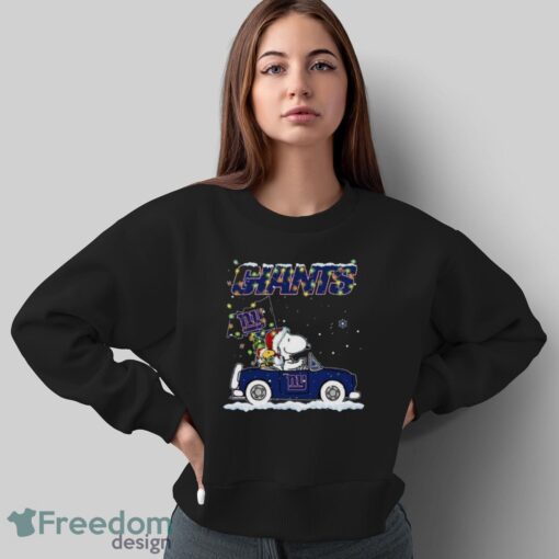 Peanuts Santa Snoopy And Woodstock New York Giants On Car Christmas Shirt - Sweatshirt