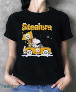 Peanuts Santa Snoopy And Woodstock Pittsburgh Steelers On Car Christmas Shirt - Ladies T-Shirt