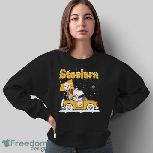 Peanuts Santa Snoopy And Woodstock Pittsburgh Steelers On Car Christmas Shirt - Sweatshirt