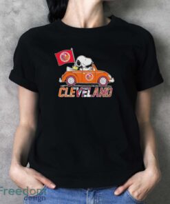 Peanuts Snoopy And Woodstock Cleveland Sports Teams On Car Shirt - Ladies T-Shirt