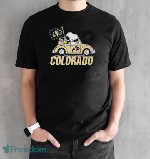 Peanuts Snoopy And Woodstock Colorado Buffaloes On Car Shirt - Black Unisex T-Shirt