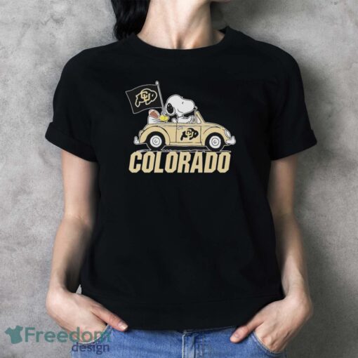 Peanuts Snoopy And Woodstock Colorado Buffaloes On Car Shirt - Ladies T-Shirt