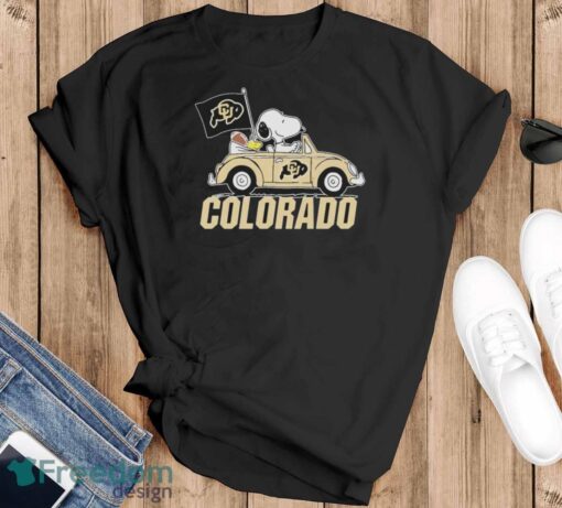 Peanuts Snoopy And Woodstock Colorado Buffaloes On Car Shirt - Black T-Shirt