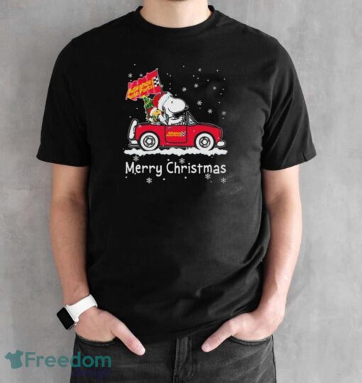 Peanuts Snoopy And Woodstock On Car Advance Auto Parts Merry Christmas Shirt - Black Unisex T-Shirt