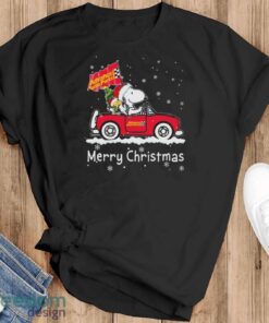 Peanuts Snoopy And Woodstock On Car Advance Auto Parts Merry Christmas Shirt - Black T-Shirt