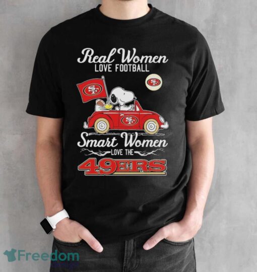 Peanuts Snoopy And Woodstock On Car Real Women Love Football Smart Women Love The 49ers Shirt Product Photo 2