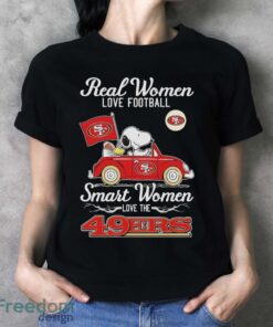 Peanuts Snoopy And Woodstock On Car Real Women Love Football Smart Women Love The 49ers Shirt Product Photo 4