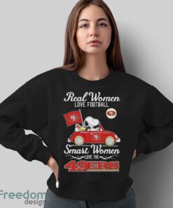 Peanuts Snoopy And Woodstock On Car Real Women Love Football Smart Women Love The 49ers Shirt Product Photo 5