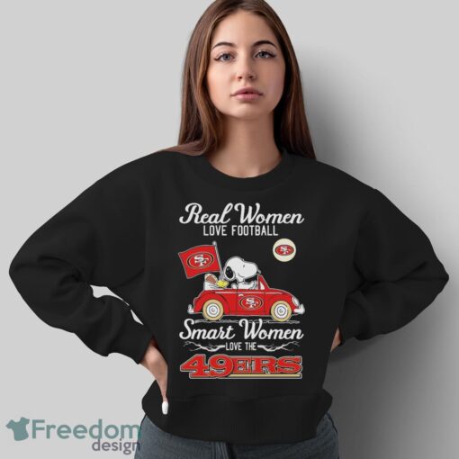 Peanuts Snoopy And Woodstock On Car Real Women Love Football Smart Women Love The 49ers Shirt Product Photo 5