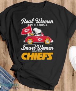 Peanuts Snoopy and Woodstock On Car Real Women Love Football Smart Women Love The Kansas City Chiefs Shirt