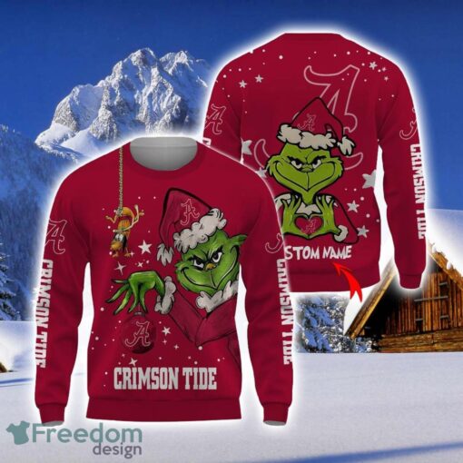 Personalized Name NCAA Alabama Crimson Tide Football Fans Sweater Grinch Ugly Sweater Christmas Funny Gift Product Photo 1