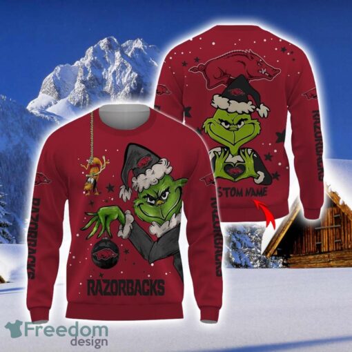 Personalized Name NCAA Arkansas Razorbacks Football Fans Sweater Grinch Ugly Sweater Christmas Funny Gift Product Photo 1