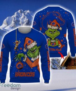 Personalized Name NCAA Boise State Broncos Football Fans Sweater Grinch Ugly Sweater Christmas Funny Gift