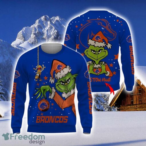 Personalized Name NCAA Boise State Broncos Football Fans Sweater Grinch Ugly Sweater Christmas Funny Gift Product Photo 1