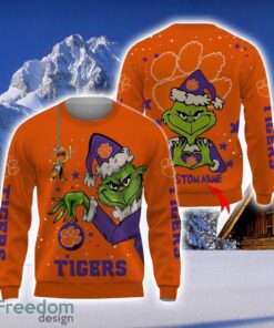 Personalized Name NCAA Clemson Tigers Football Fans Sweater Grinch Ugly Sweater Christmas Funny Gift