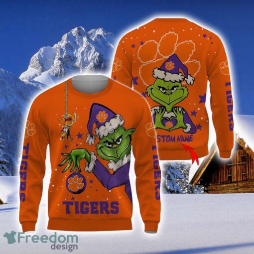 Personalized Name NCAA Clemson Tigers Football Fans Sweater Grinch Ugly Sweater Christmas Funny Gift Product Photo 1