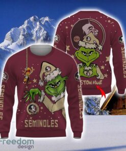 Personalized Name NCAA Florida State Seminoles Football Fans Sweater Grinch Ugly Sweater Christmas Funny Gift