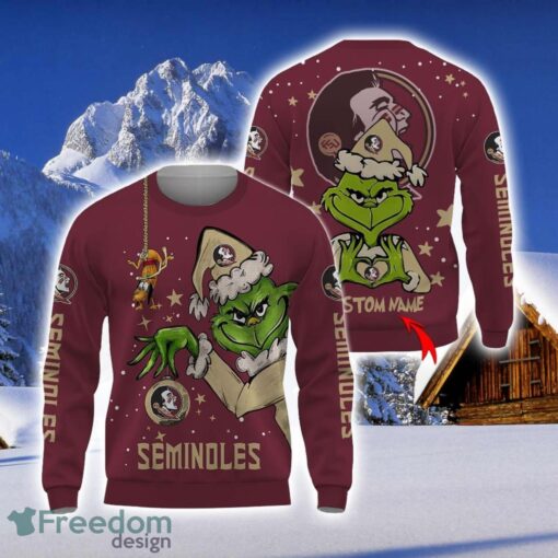 Personalized Name NCAA Florida State Seminoles Football Fans Sweater Grinch Ugly Sweater Christmas Funny Gift Product Photo 1