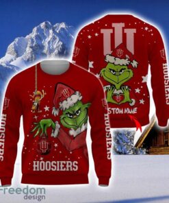 Personalized Name NCAA Indiana Hoosiers Football Fans Sweater Grinch Ugly Sweater Christmas Funny Gift