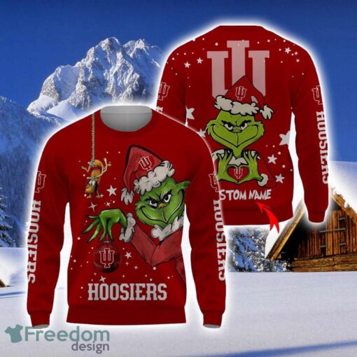 Personalized Name NCAA Indiana Hoosiers Football Fans Sweater Grinch Ugly Sweater Christmas Funny Gift Product Photo 1