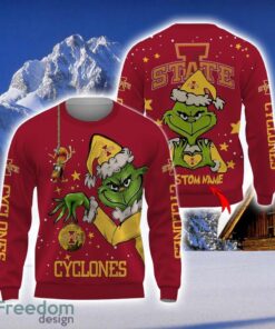 Personalized Name NCAA Iowa State Cyclones Football Fans Sweater Grinch Ugly Sweater Christmas Funny Gift