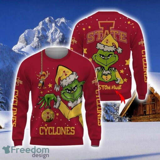 Personalized Name NCAA Iowa State Cyclones Football Fans Sweater Grinch Ugly Sweater Christmas Funny Gift Product Photo 1