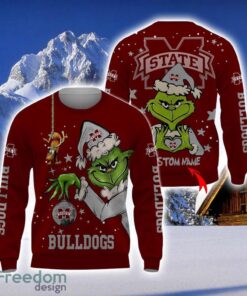 Personalized Name NCAA Mississippi State Bulldogs Football Fans Sweater Grinch Ugly Sweater Christmas Funny Gift