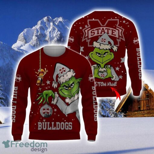 Personalized Name NCAA Mississippi State Bulldogs Football Fans Sweater Grinch Ugly Sweater Christmas Funny Gift Product Photo 1