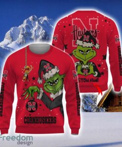 Personalized Name NCAA Nebraska Cornhuskers Football Fans Sweater Grinch Ugly Sweater Christmas Funny Gift