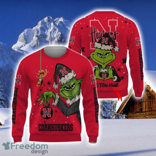 Personalized Name NCAA Nebraska Cornhuskers Football Fans Sweater Grinch Ugly Sweater Christmas Funny Gift Product Photo 1