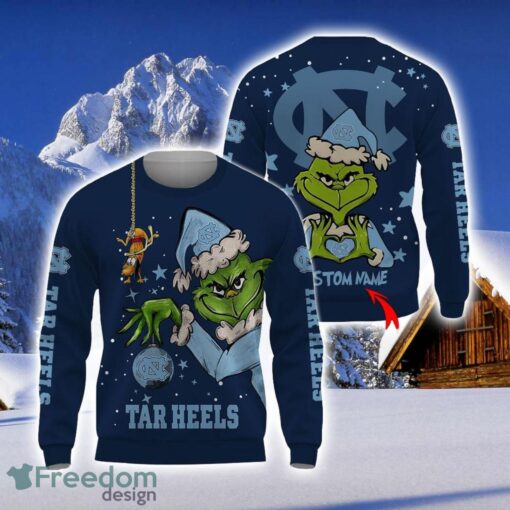 Personalized Name NCAA North Carolina Tar Heels Football Fans Sweater Grinch Ugly Sweater Christmas Funny Gift Product Photo 1