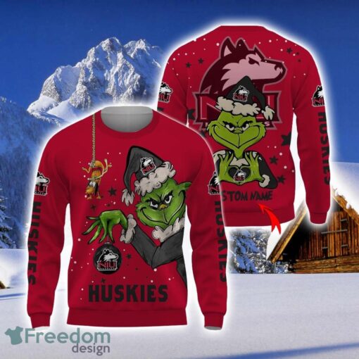 Personalized Name NCAA Northern Illinois Huskies Football Fans Sweater Grinch Ugly Sweater Christmas Funny Gift Product Photo 1