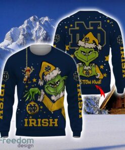 Personalized Name NCAA Notre Dame Fighting Irish Football Fans Sweater Grinch Ugly Sweater Christmas Funny Gift