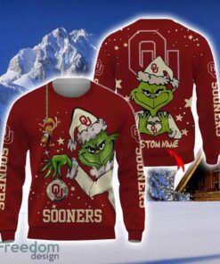 Personalized Name NCAA Oklahoma Sooners Football Fans Sweater Grinch Ugly Sweater Christmas Funny Gift