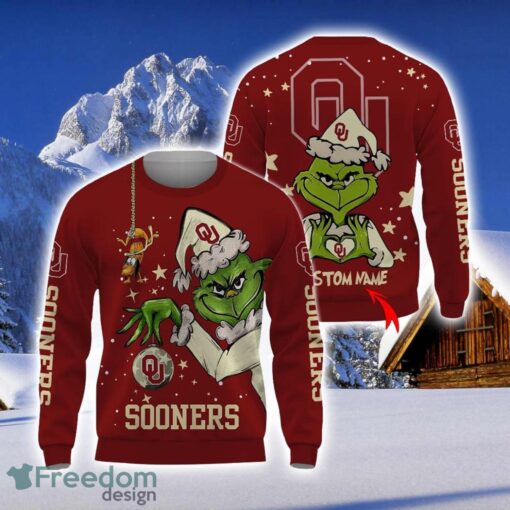 Personalized Name NCAA Oklahoma Sooners Football Fans Sweater Grinch Ugly Sweater Christmas Funny Gift Product Photo 1