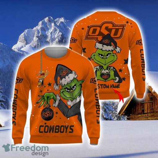 Personalized Name NCAA Oklahoma State Cowboys Football Fans Sweater Grinch Ugly Sweater Christmas Funny Gift Product Photo 1